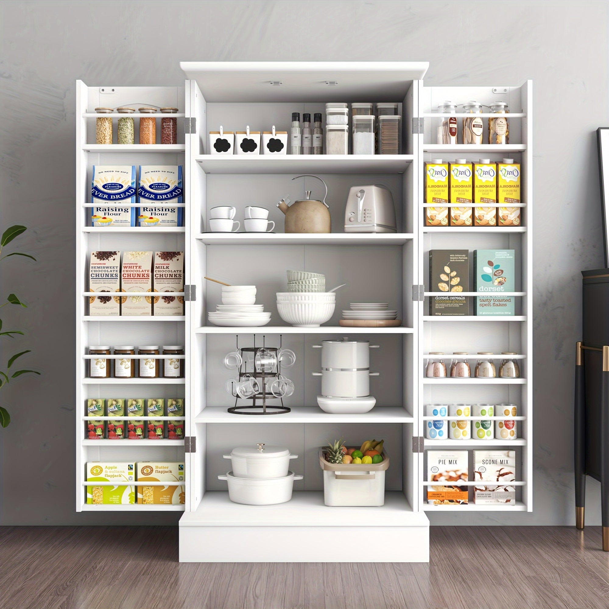 47-Inch Kitchen Pantry Cabinet Featuring Adjustable Shelves, Standalone Storage Solution for Kitchen, Buffet Sideboard for Dining And Living Areas