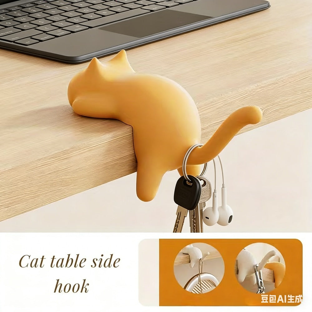 Healing Cute Cat Auxiliary Hooks | No-drill Adhesive Style, Fashion Plastic Storage Hangers for Dorm Kitchen Desktop, Holds Cups\u002FBags\u002FKeychains, Back to School Creative Practical Gift, Utility Hooks