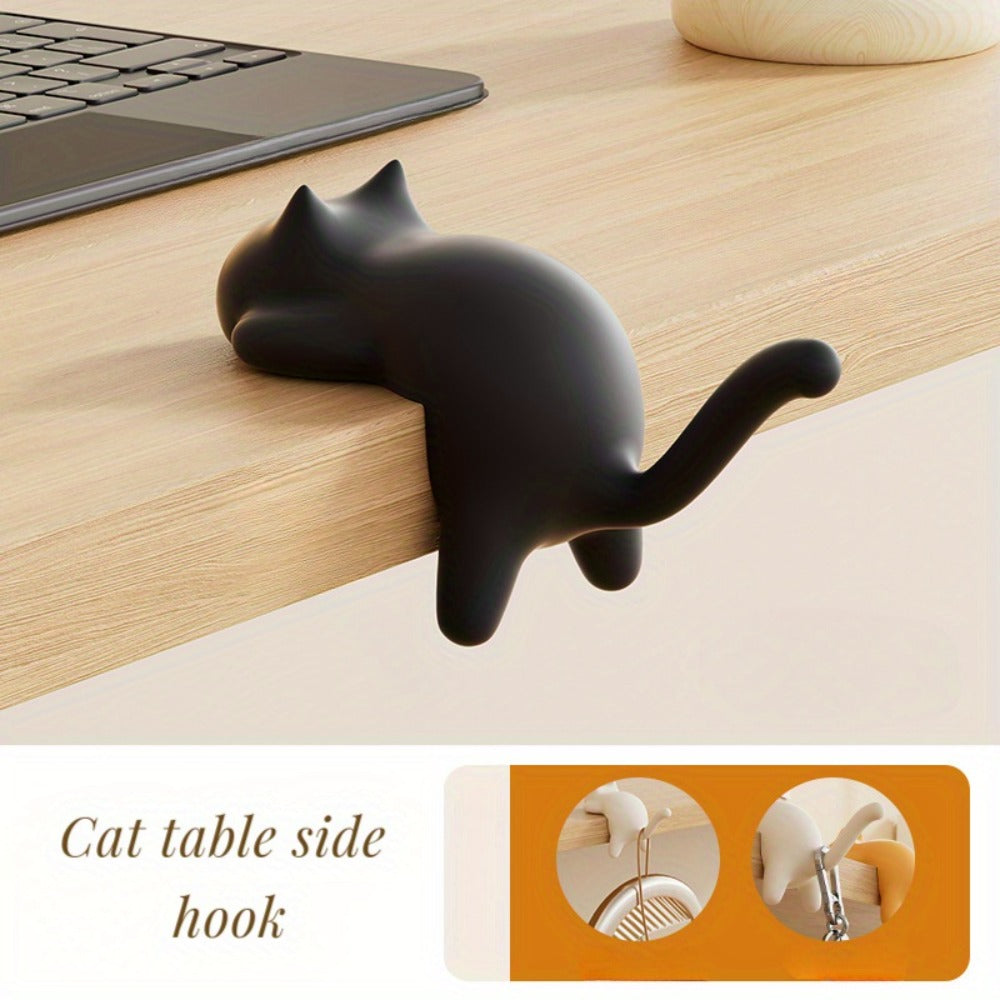 Healing Cute Cat Auxiliary Hooks | No-drill Adhesive Style, Fashion Plastic Storage Hangers for Dorm Kitchen Desktop, Holds Cups\u002FBags\u002FKeychains, Back to School Creative Practical Gift, Utility Hooks