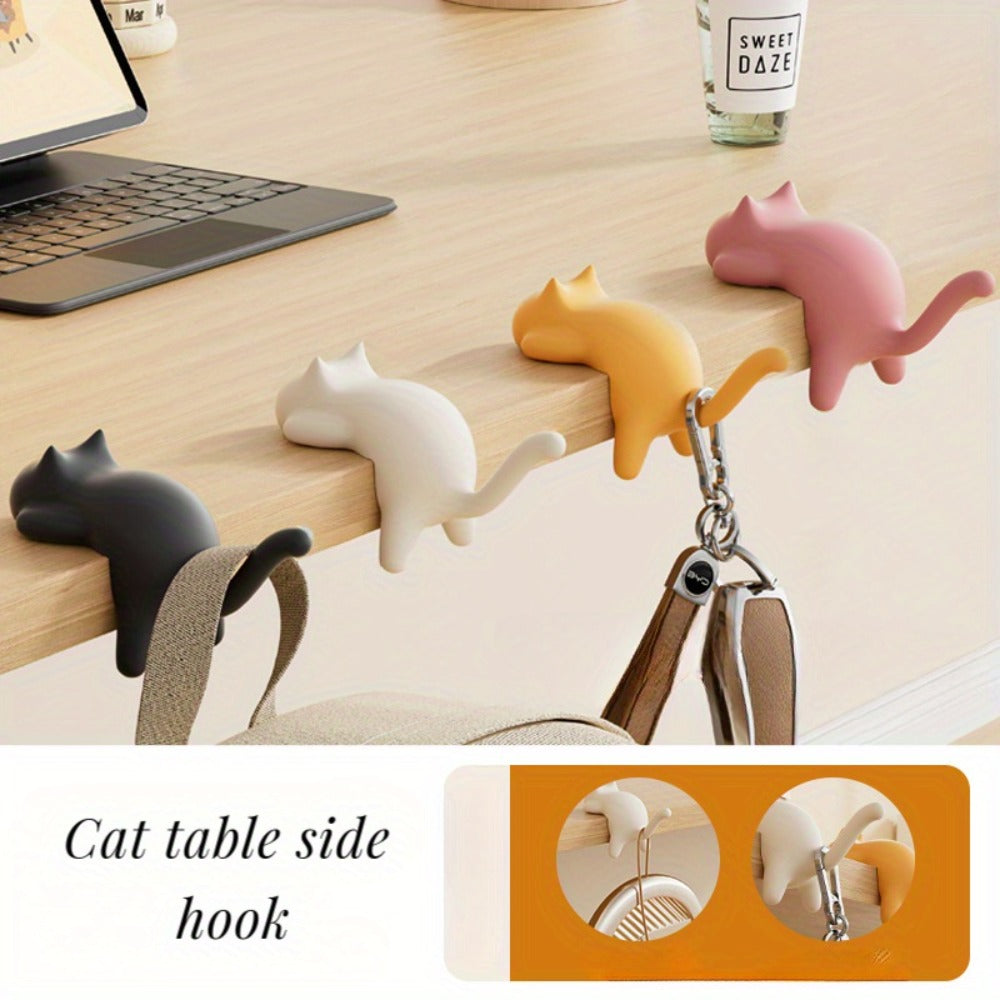 Healing Cute Cat Auxiliary Hooks | No-drill Adhesive Style, Fashion Plastic Storage Hangers for Dorm Kitchen Desktop, Holds Cups\u002FBags\u002FKeychains, Back to School Creative Practical Gift, Utility Hooks