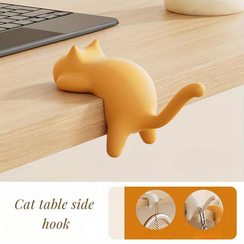 Healing Cute Cat Auxiliary Hooks | No-drill Adhesive Style, Fashion Plastic Storage Hangers for Dorm Kitchen Desktop, Holds Cups\u002FBags\u002FKeychains, Back to School Creative Practical Gift, Utility Hooks