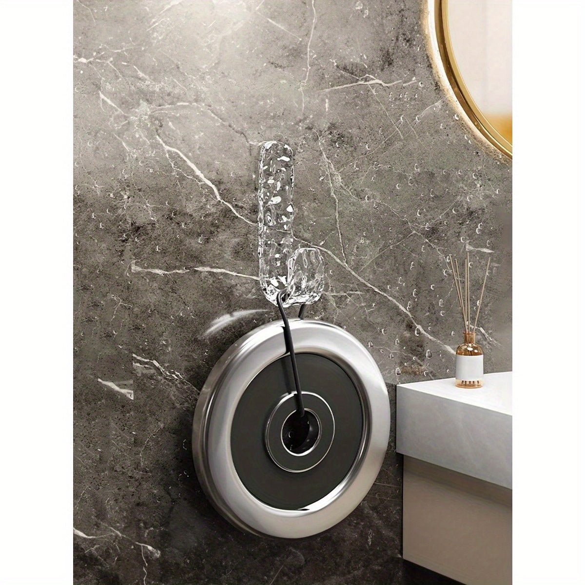 Four Contemporary Wave Design Adhesive Hooks - No Need for Drilling, Easy to Set Up, Plastic Hooks for Towels And Additions, Ideal for Bathrooms, Kitchens, And Hallways - Chic Wall-Mounted Storage Options, Bathroom Essentials | Sleek Hooks