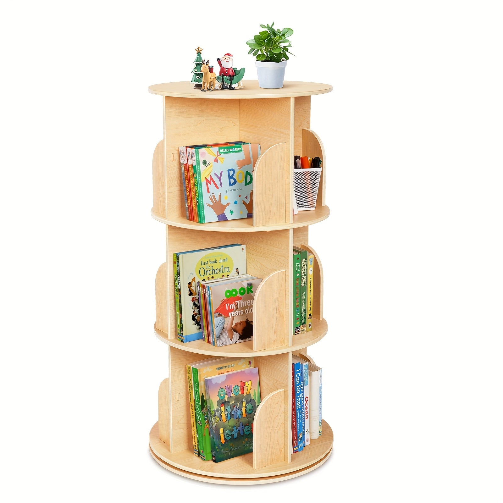 Kids Rotating Bookshelf Tower,  Corner Bookshelf for  Space, 360 Display Floor Standing Bookshelf Storage Rack, Large Chassis Spinning Bookshelf for Kids Room, Nursery