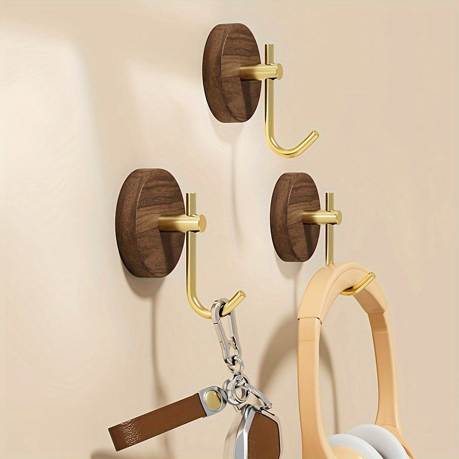 1pc Easy-Install Walnut Over-the-Door Hook | No Drill, Strong Adhesive Wall Hanger for Clothes & Towels, Boho Style
