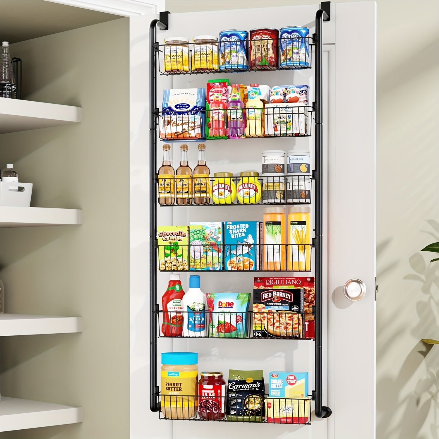 6\u002F8-Tier Door Rack - Metal Spice Organizer for Storage - Versatile Door-Mounted Storage Shelf for Kitchen, Pantry, Laundry Room & Bathroom - Multifunctional Organizer in Black & White - Perfect Kitchen Organizers And Storage Tools