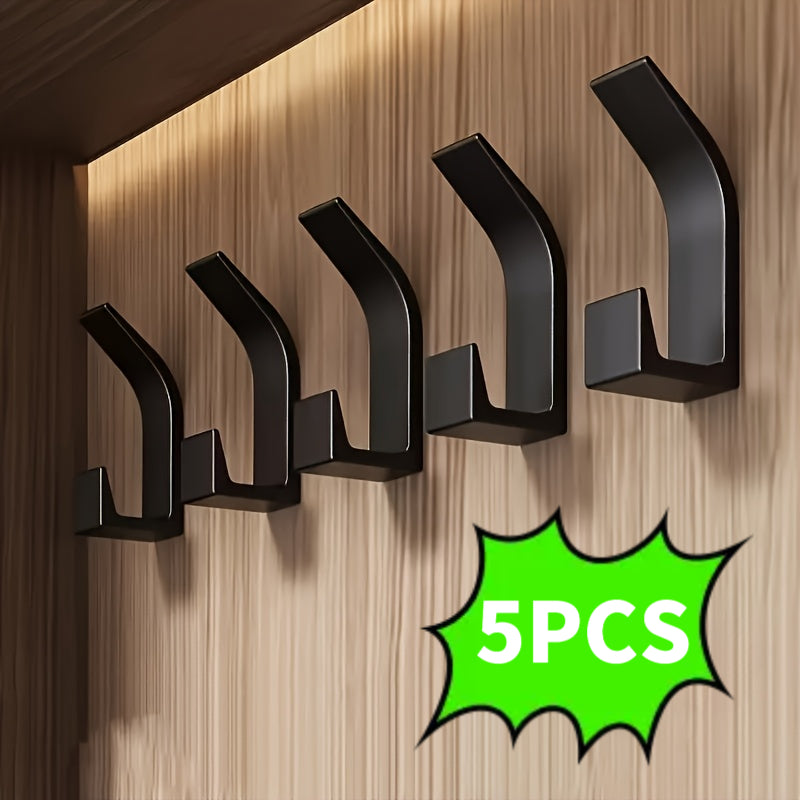 5pcs\u002F10pcs Set of Double Hooks Mounted on The Wall, Easy to Install, No Drilling, Space Saving Design for Bathroom, Bedroom And Home Organization, Multifunctional Adhesive Hooks for Towels, Coats, Bathrobes And Keys, Utility Hook, Black