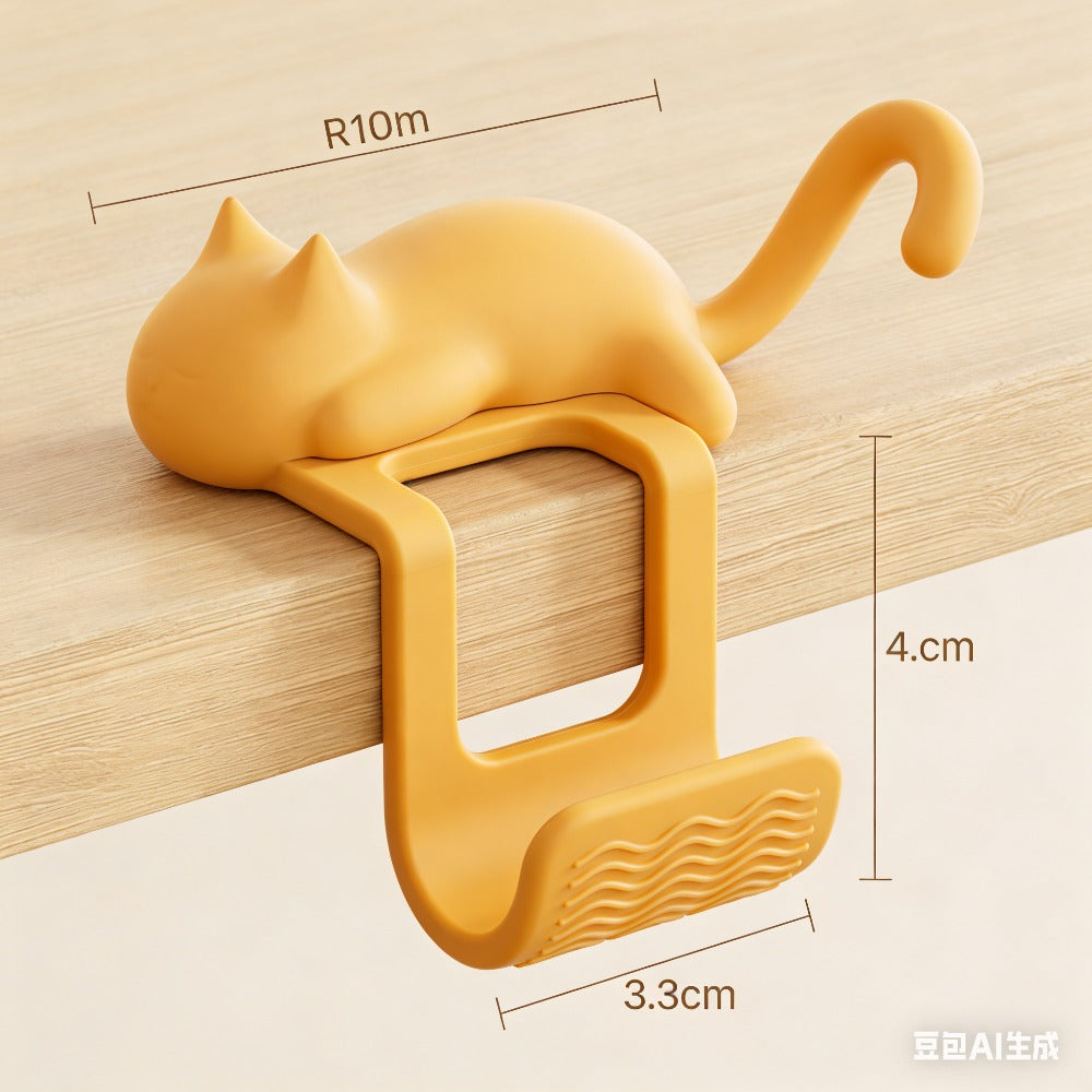 Healing Cute Cat Auxiliary Hooks | No-drill Adhesive Style, Fashion Plastic Storage Hangers for Dorm Kitchen Desktop, Holds Cups\u002FBags\u002FKeychains, Back to School Creative Practical Gift, Utility Hooks
