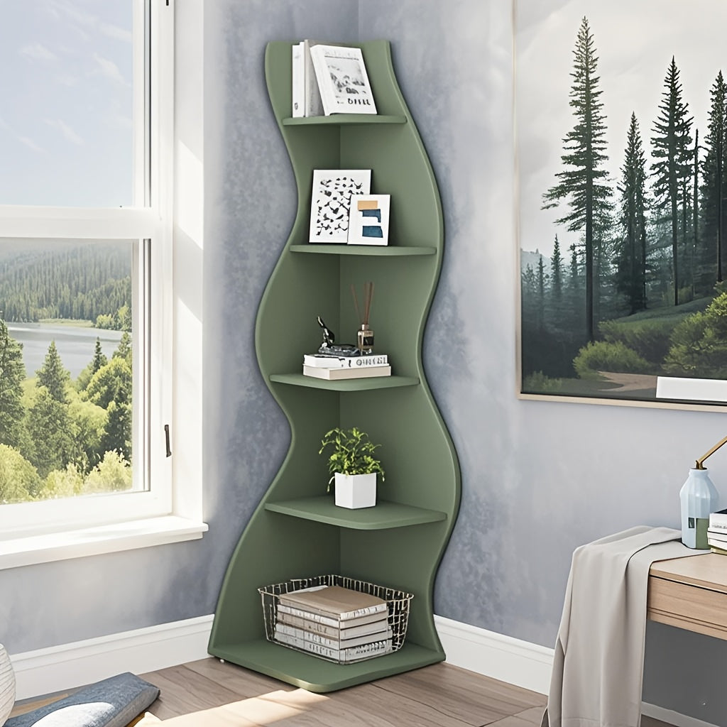 Corner Shelf, Modern 5-Tier Wall Corner Bookshelf, Stylish Corner Small Bookcase Storage Rack Plant Stand with Unique Shape for Living Room, Home Office, Ladder Racks, Storage and Organization