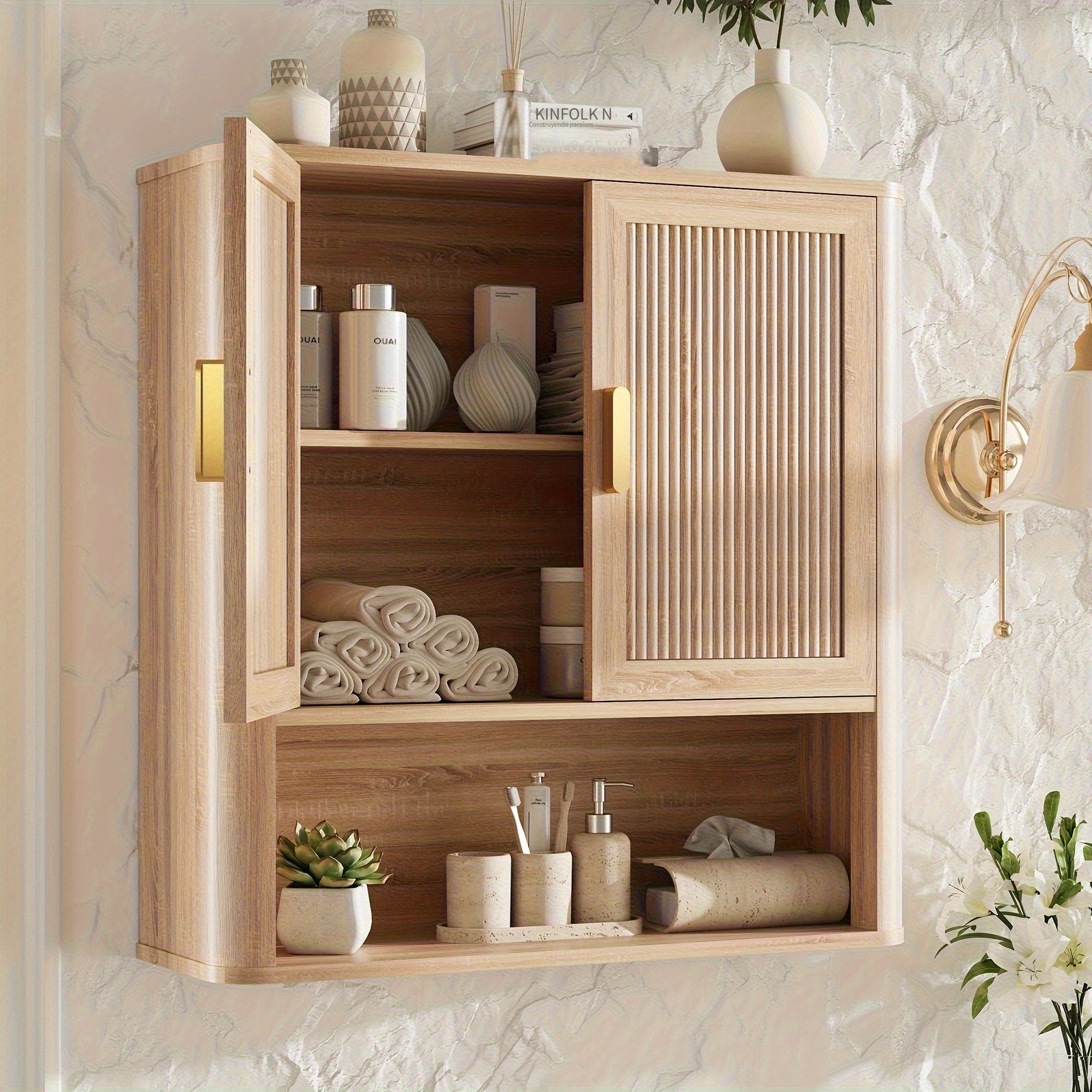 Natural Oak Medicine Cabinet Natural Oak Wood Medicine Cabinet with Adjustable Shelves - Bathroom Storage Over The Toilet Organizer for Laundry Room, Kitchen & Living Room