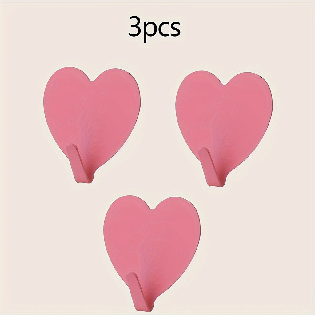3 Resistant Heart Shaped Hooks - Pastel Pink, Bathroom, Kitchen, Bedroom - No Drill, Save Space for Towels, Keys, Hats, Jewelry - Ideal for Home, Weddings, Romantic Decoration, Adhesives