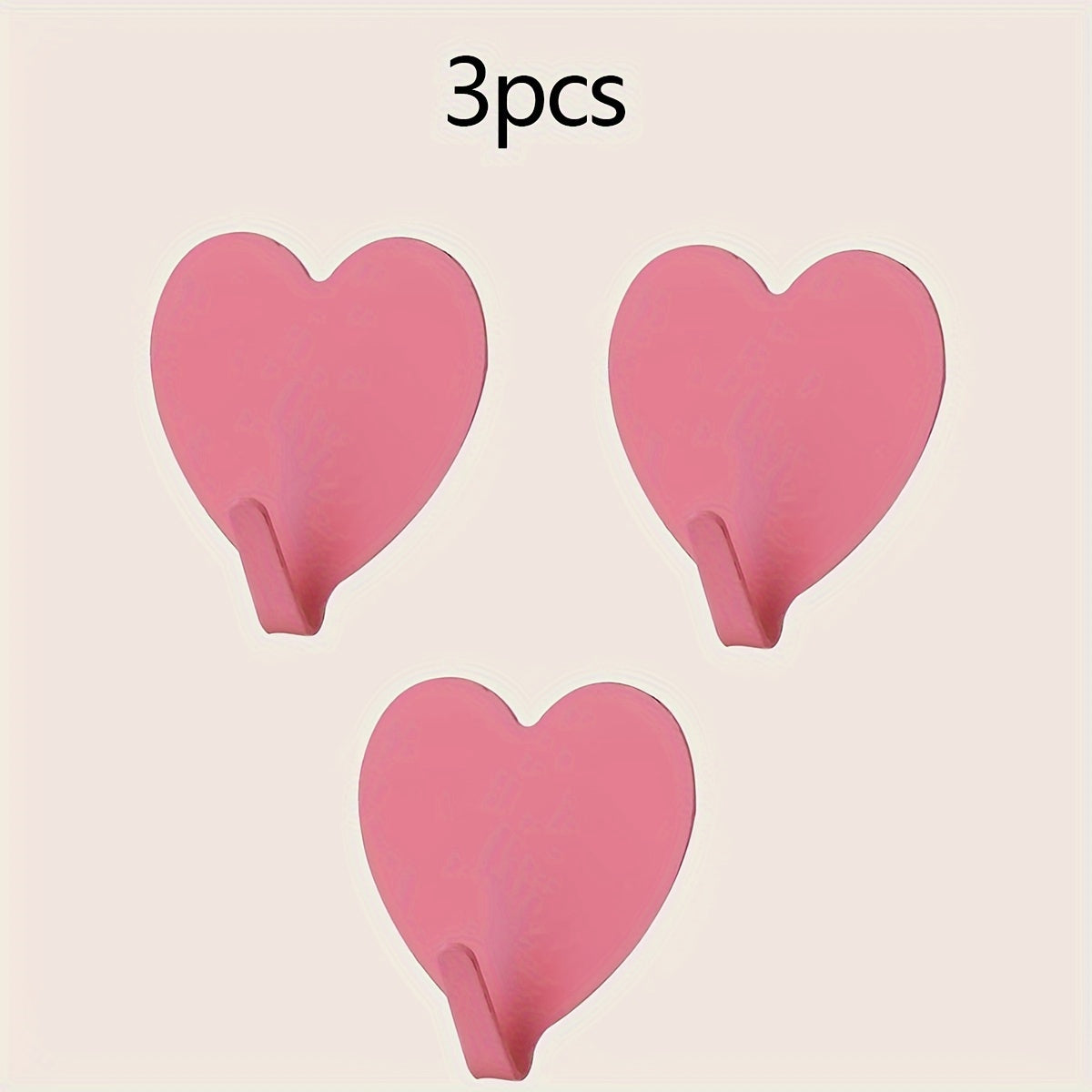 3 Resistant Heart Shaped Hooks - Pastel Pink, Bathroom, Kitchen, Bedroom - No Drill, Save Space for Towels, Keys, Hats, Jewelry - Ideal for Home, Weddings, Romantic Decoration, Adhesives