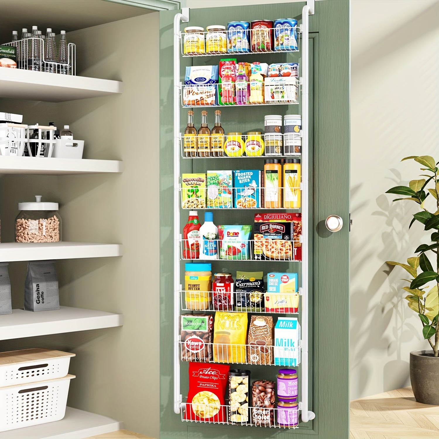 6\u002F8-Tier Door Rack - Metal Spice Organizer for Storage - Versatile Door-Mounted Storage Shelf for Kitchen, Pantry, Laundry Room & Bathroom - Multifunctional Organizer in Black & White - Perfect Kitchen Organizers And Storage Tools