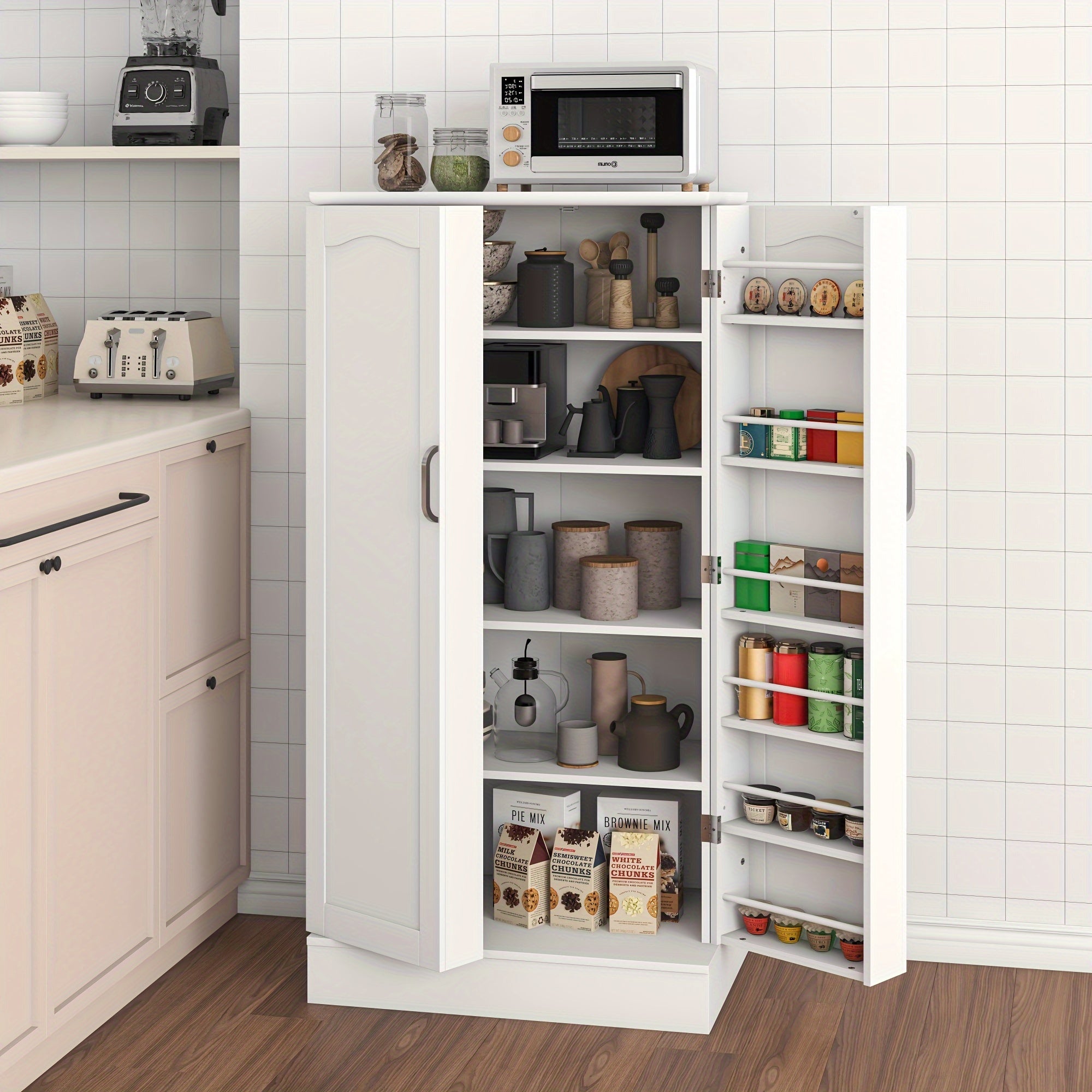 47-Inch Kitchen Pantry Cabinet Featuring Adjustable Shelves, Standalone Storage Solution for Kitchen, Buffet Sideboard for Dining And Living Areas